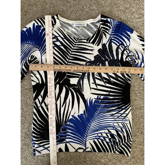 Annabelle Blue Black Sweater Floral Rhinestone 3/4 Sleeves Tropical Small - Picture 13 of 16